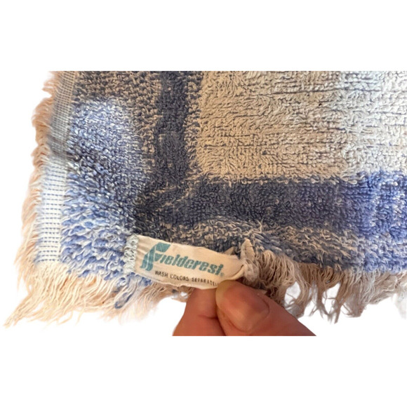 Vintage Fieldcrest Blue & White Ferns Floral Bath Towel mid century USA - Picture 5 of 5